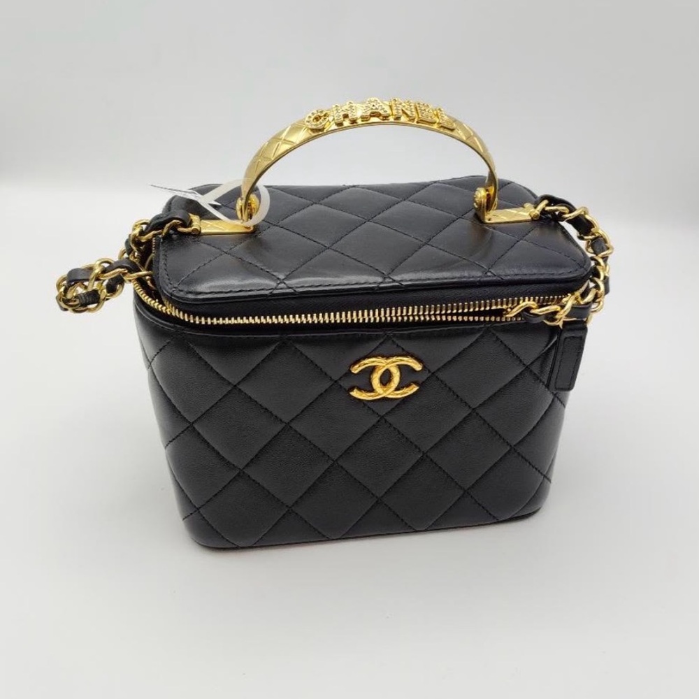 Chanel Jewelled spellout Bangle top handle Black Quilted Lambskin Vanity Bag